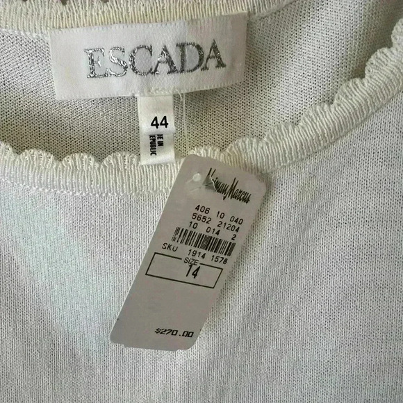 Escada dead stock vintage white scoop neck scallop hemmed warm white knit top - Picture 3 of 7